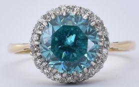 18CT GOLD PLATINUM BLUE ZIRCON DIAMOND CLUSTER RING