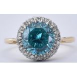 18CT GOLD PLATINUM BLUE ZIRCON DIAMOND CLUSTER RING