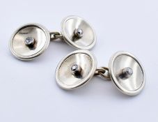 FRENCH 18CT WHITE GOLD & DIAMOND CUFFLINKS