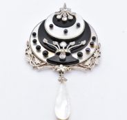 ART DECO ONYX DIAMOND & PEARL NECKLACE PENDANT