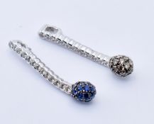 PAIR 18CT WHITE GOLD SAPPHIRE & DIAMOND NECKLACE PENDANTS