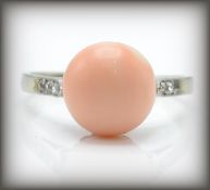 FRENCH 18CT GOLD CORAL AND DIAMOND RING