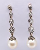 PEARL & DIAMOND DROP PENDANT EARRINGS