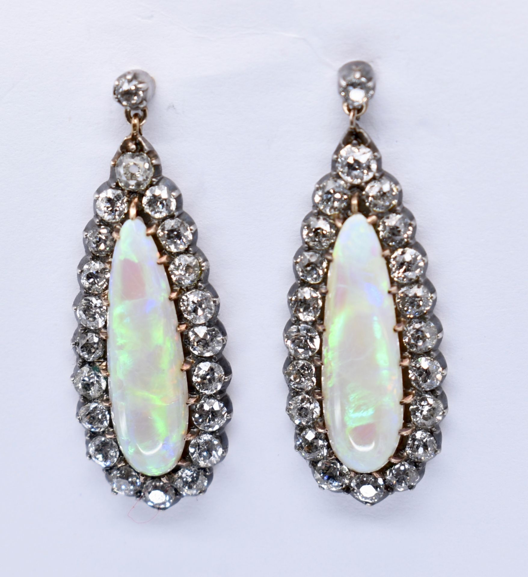 PAIR OF ANTIQUE OPAL & DIAMOND PENDANT EARRINGS