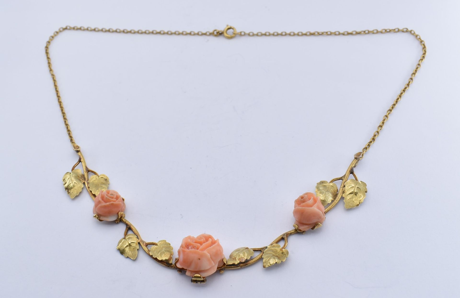 FRENCH ART NOUVEAU 18CT GOLD CARVED CORAL GARLAND NECKLACE - Image 9 of 9