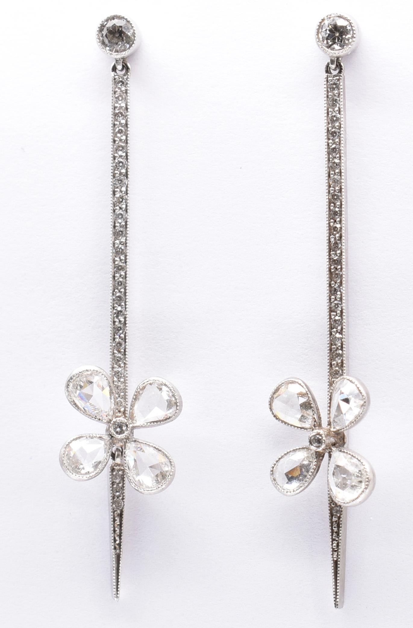 FRENCH 18CT WHITE GOLD & DIAMOND FLOWER EARRINGS