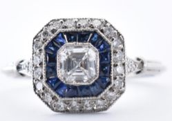 PLATINUM ART DECO SAPPHIRE AND DIAMOND TARGET RING