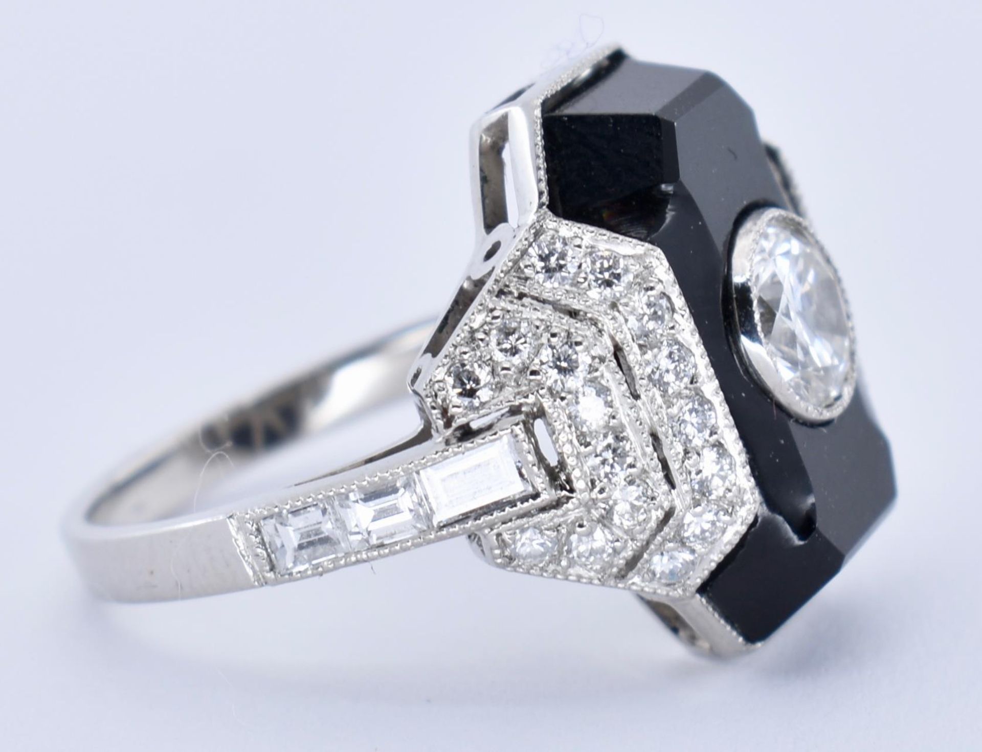 PLATINUM, ONYX AND DIAMOND ART DECO DRESS RING - Image 4 of 11