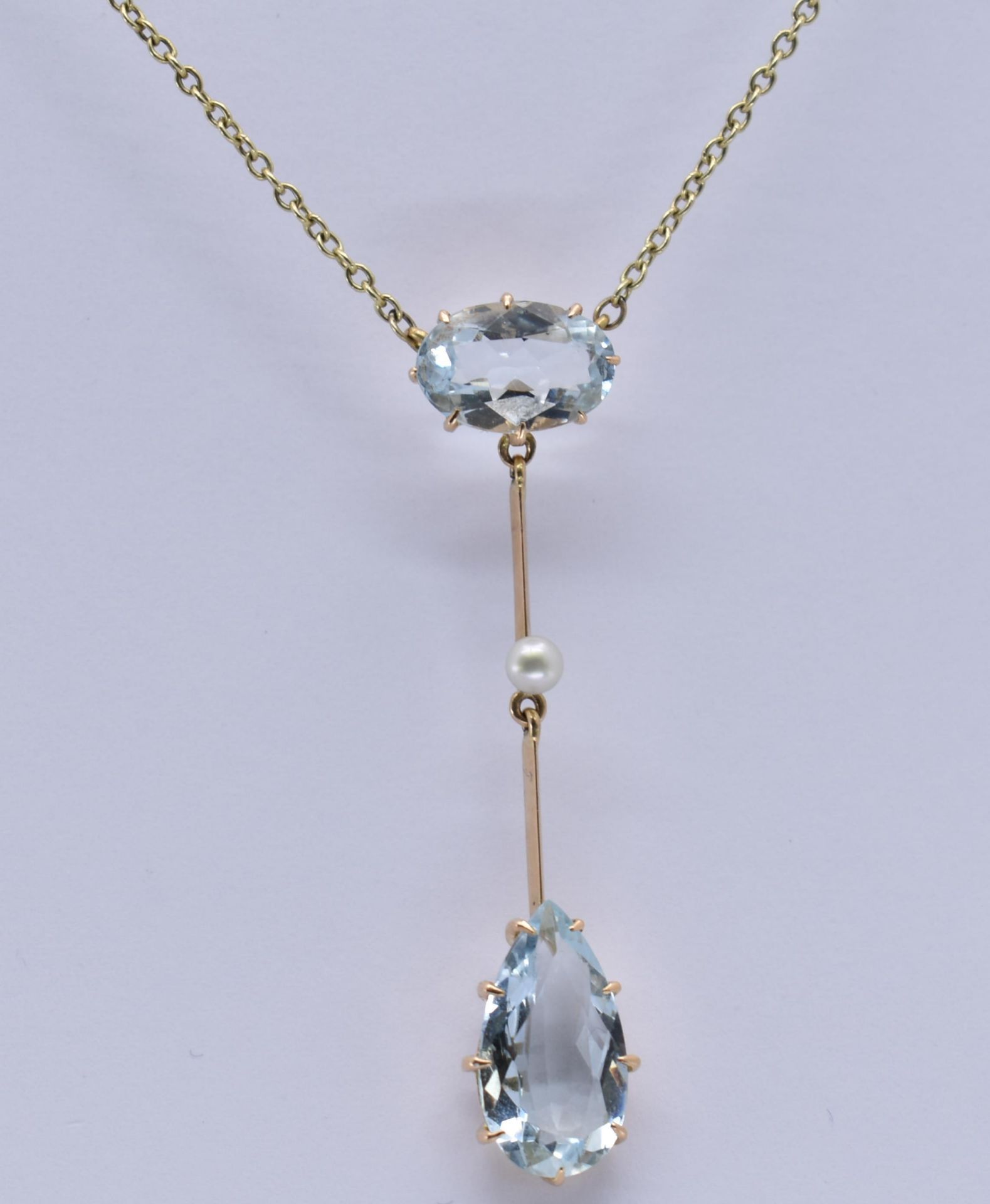 ANTIQUE GOLD & AQUAMARINE PEARL PENDANT NECKLACE