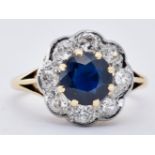 18CT GOLD SAPPHIRE AND DIAMOND CLUSTER RING