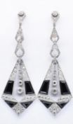 PAIR OF ART DECO WHITE GOLD 18CT ONYX AND DIAMOND EARRINGS