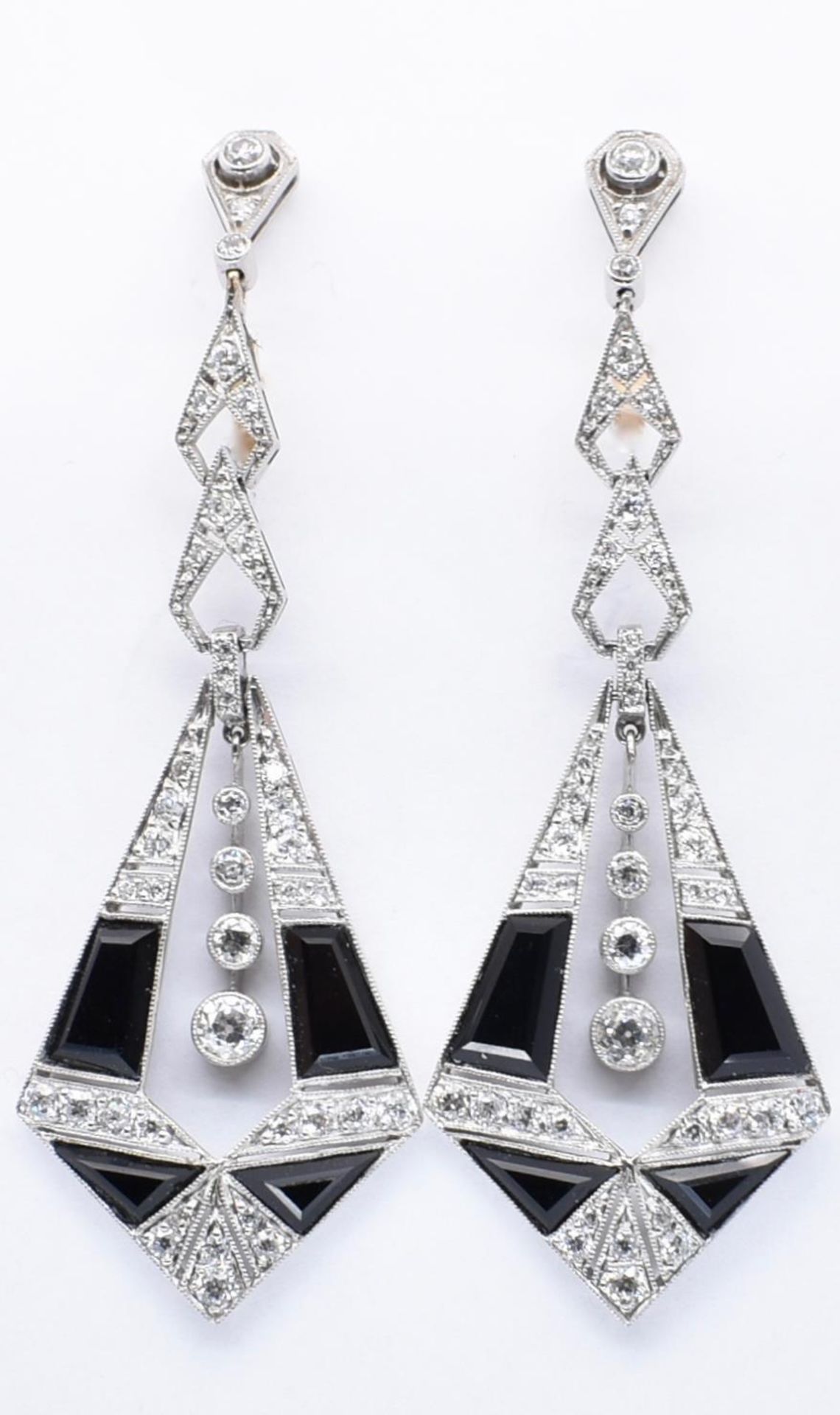 PAIR OF ART DECO WHITE GOLD 18CT ONYX AND DIAMOND EARRINGS