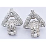 PAIR FRENCH ART DECO 18CT WHITE GOLD DIAMOND EARRINGS