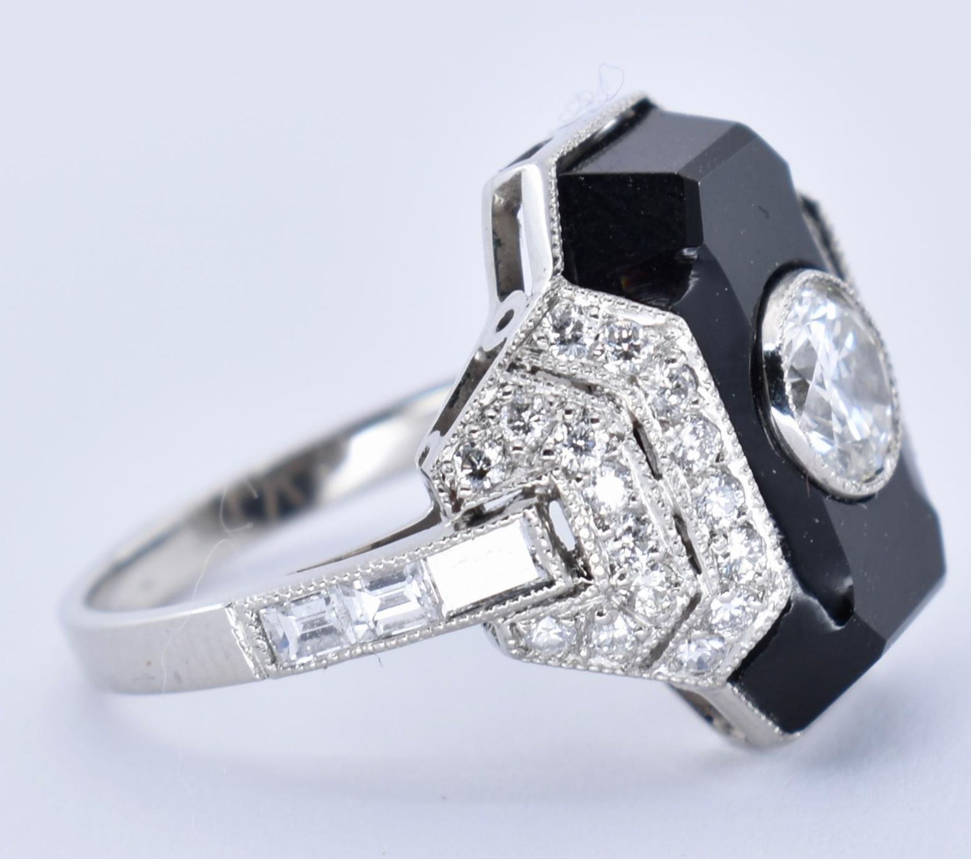 PLATINUM, ONYX AND DIAMOND ART DECO DRESS RING - Image 3 of 11