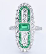 PLATINUM EMERALD & DIAMOND PANEL RING