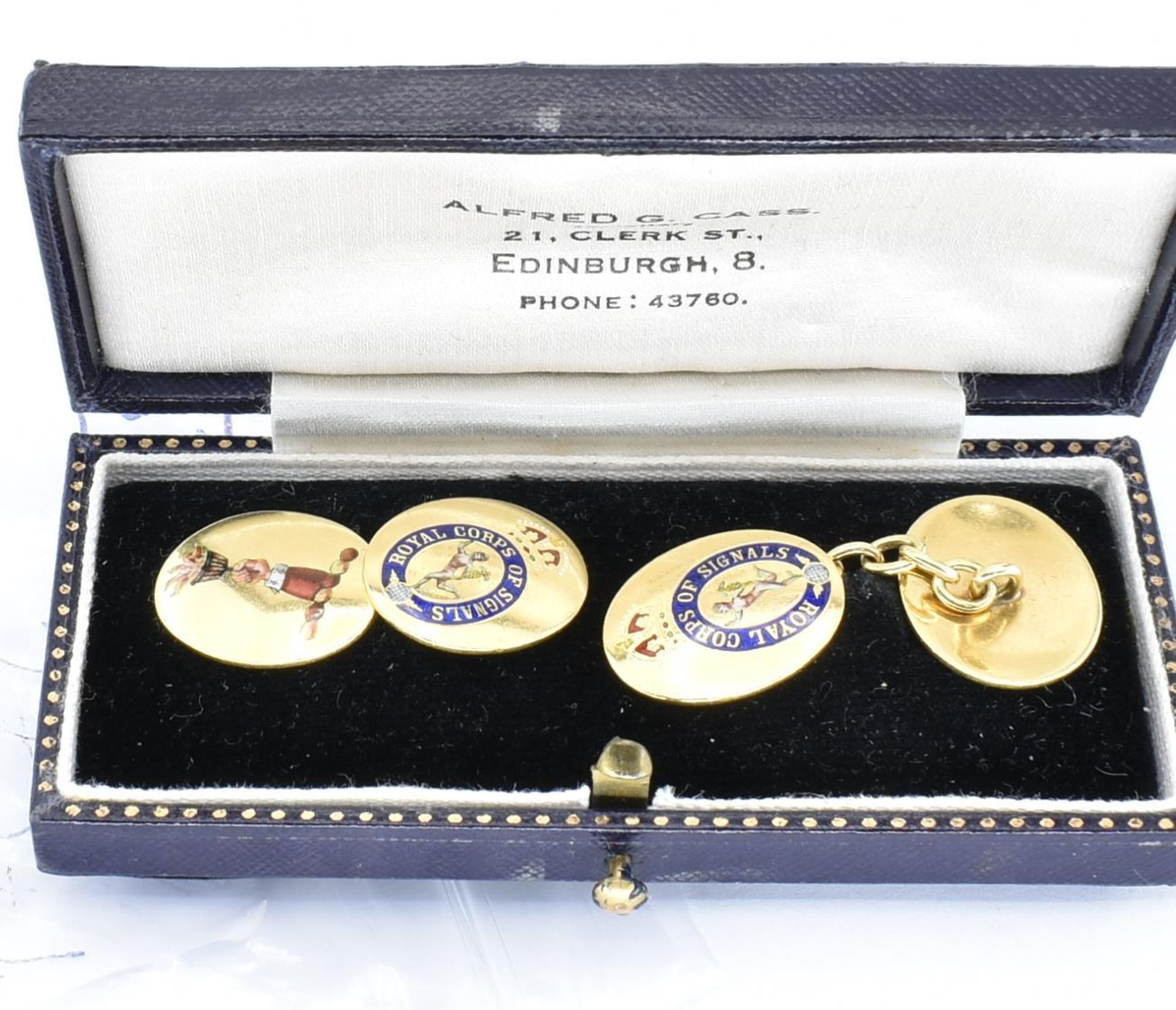 PAIR OF 18CT GOLD AND ENAMEL ROYAL SIGNAL CORPS CUFFLINKS - Image 2 of 7