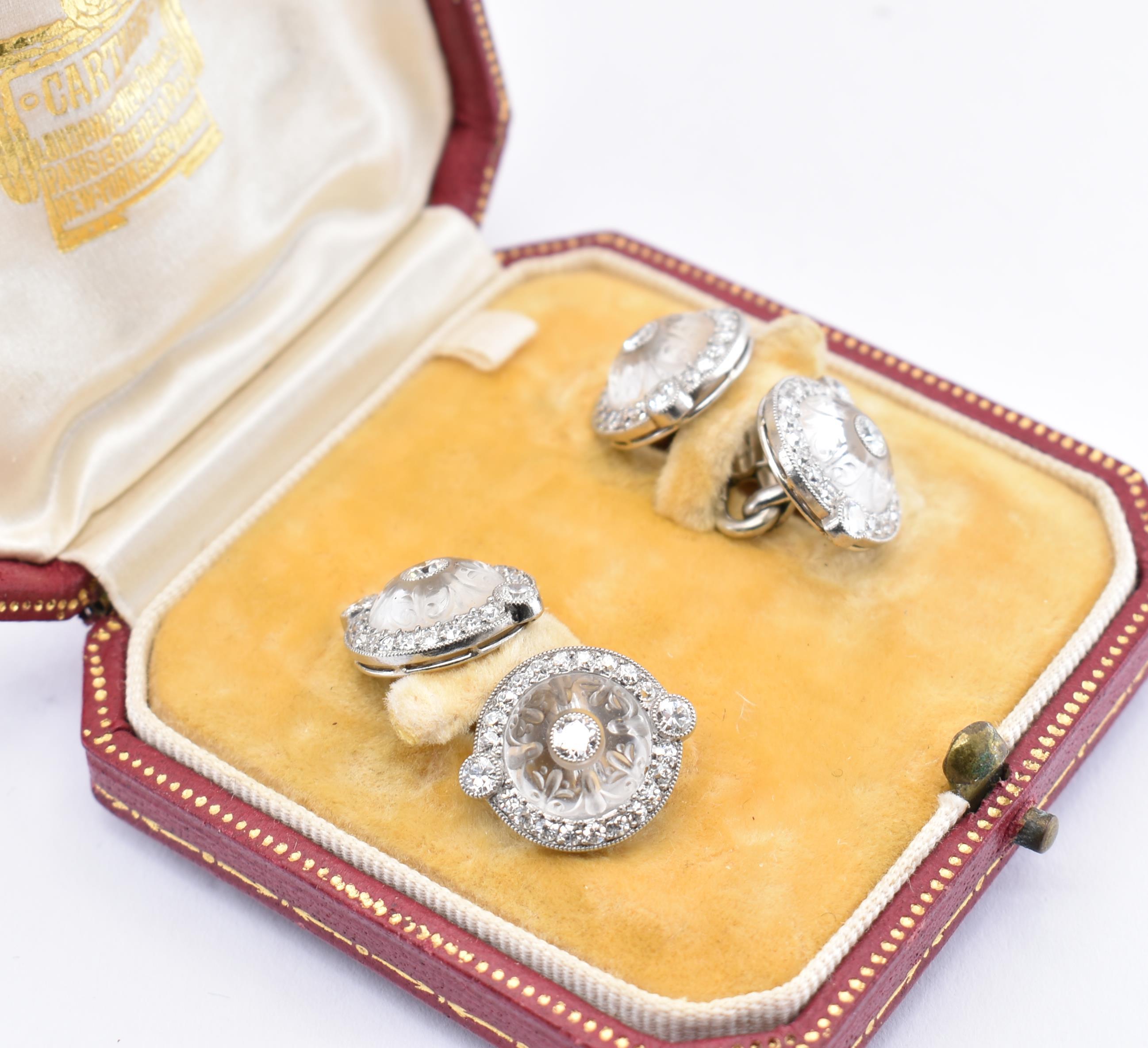 CARTIER WHITE GOLD PLATINUM & ROCK CRYSTAL CUFFLINKS - Image 2 of 8