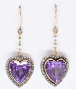 ANTIQUE 15CT GOLD AMETHYST DIAMOND PEARL EARRINGS