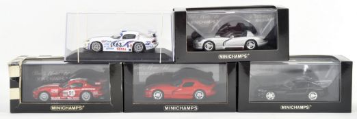 COLLECTION OF X5 MINICHAMPS DIECAST MODEL CARS