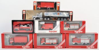 COLLECTION OF X8 GERMAN HERPA MADE 1/87 SCALE MINATURE TRUCKS