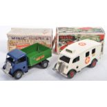 TWO VINTAGE TRI-ANG MINIC TOYS CLOCKWORK TIN PLATE VEHICLES