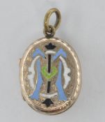 VICTORIAN 9CT GOLD AND ENAMELLED OVAL PENDANT LOCKET