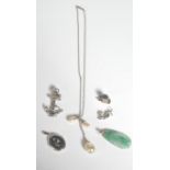 CHINESE JADE PENDANT & COLLECTION OF SILVER ITEMS