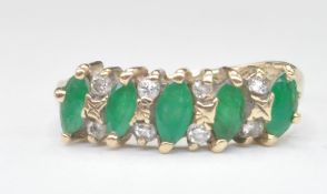 9CT GOLD EMERALD AND DIAMOND RING