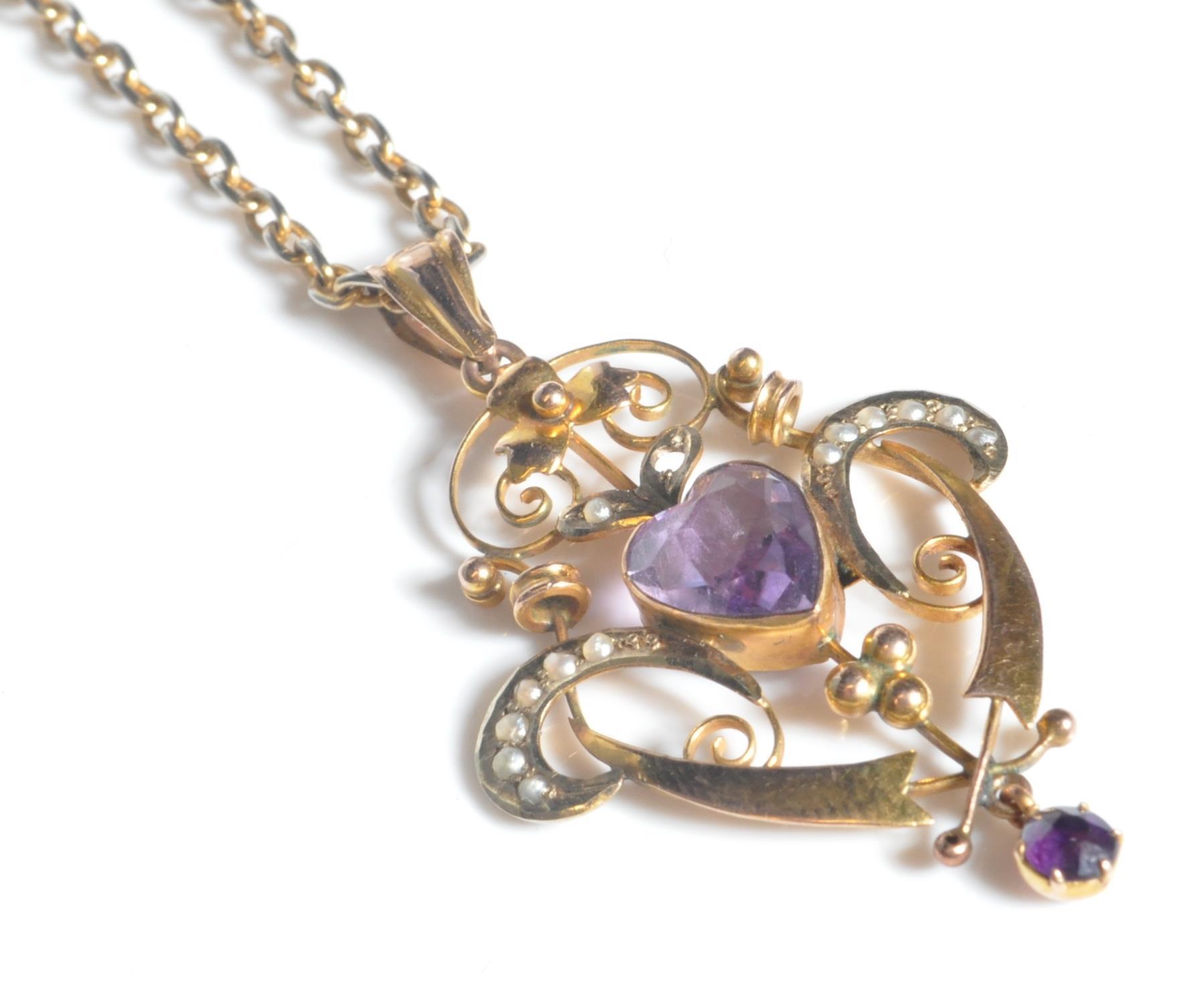 ANTIQUE GOLD PEARL AND AMETHYST PENDANT - Image 2 of 7