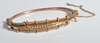 VICTORIAN 9CT GOLD AND SEED PEARL BANGLE