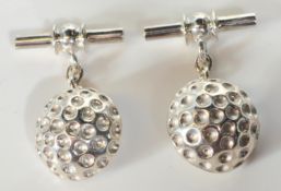 PAIR OF STAMPED 925 SILVER MENS GOLF BALL CUFFLINKS.