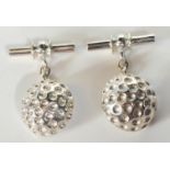 PAIR OF STAMPED 925 SILVER MENS GOLF BALL CUFFLINKS.