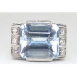 WHITE GOLD AQUAMARINE AND DIAMOND RING