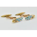 PAIR OF 18CT GOLD ENAMEL & DIAMOND CUFFLINKS