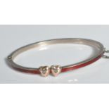 ANTIQUE SILVER ENAMEL AND PEARL BANGLE BRACELET