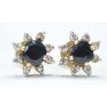 PAIR OF SAPPHIRE DIAMOND & GOLD STUD EARRINGS