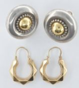TWO PAIRS OF GOLD AND SILVER LADIES EARRINGS