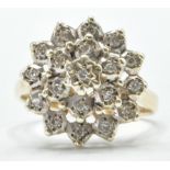 9CT GOLD AND DIAMOND CLUSTER RING