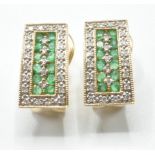 14CT GOLD DIAMOND AND GREEN STONE PANEL EARRINGS