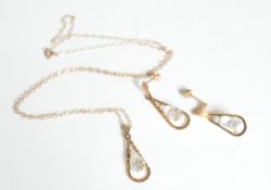 DEMI-PARURE 9CT GOLD AND CRYSTAL SET NECKLACE AND EARRINGS