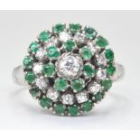 WHITE GOLD DIAMOND AND EMERALD CLUSTER RING