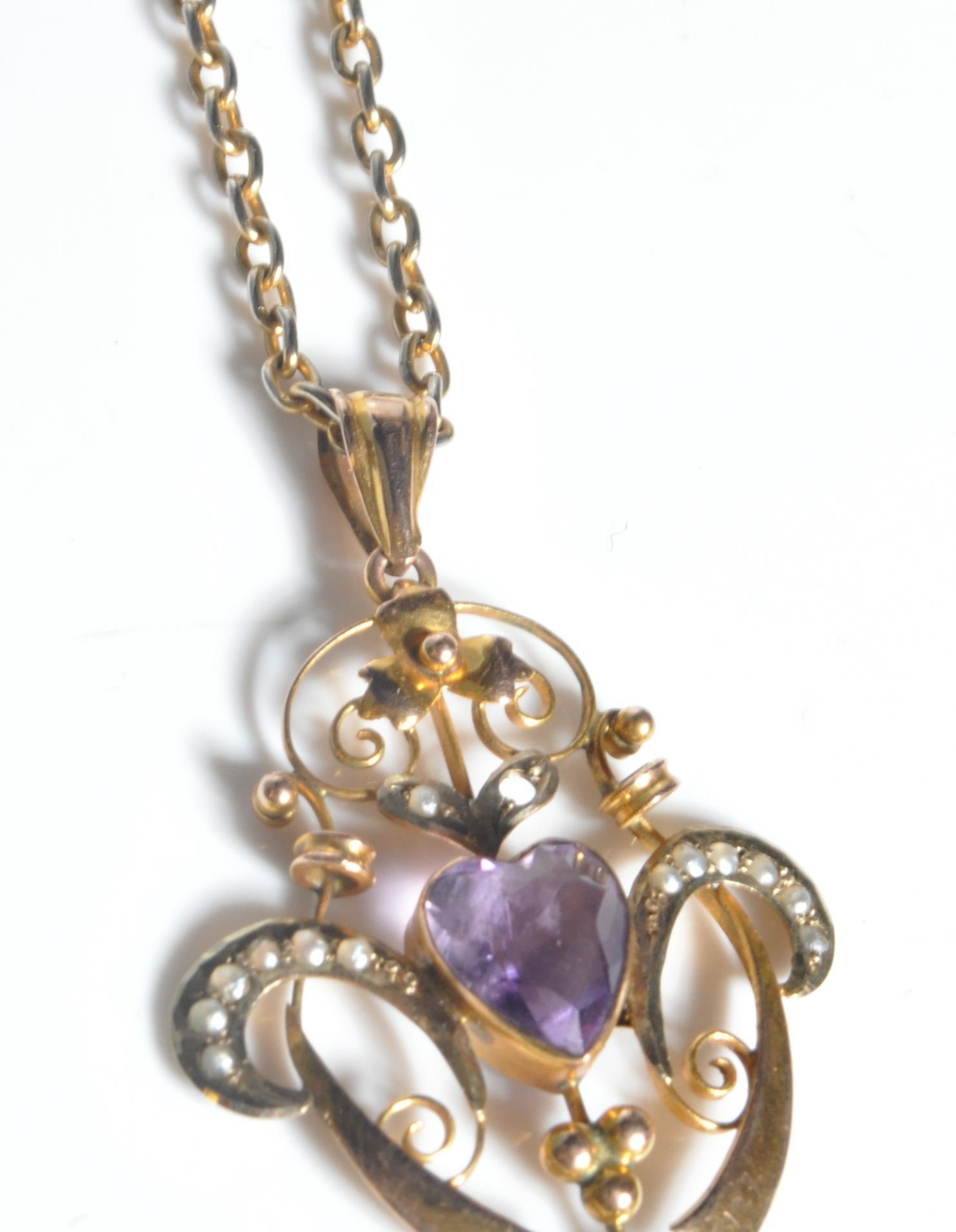 ANTIQUE GOLD PEARL AND AMETHYST PENDANT - Image 3 of 7