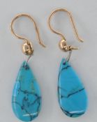14CT GOLD AND TURQUOISE DROP EARRINGS