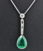 PLATINUM & COLUMBIAN EMERALD & DIAMOND PENDANT NECKLACE