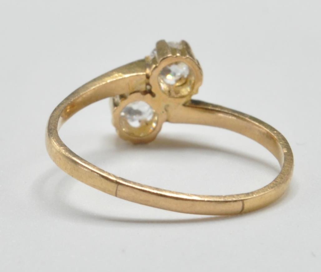 GOLD AND DIAMOND TWO STONE CORSSOVER RING - Image 4 of 5