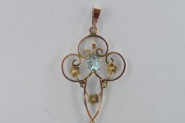 EDWARDIAN GOLD AND BLUE STONE OPEN WORK PENDANT