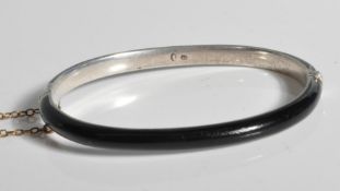 ANTIQUE SILVER AND BLACK ENAMEL MOURNING BANGLE