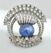 ART DECO STYLE 18CT WHITE GOLD SAPPHIRE DIAMOND BROOCH PIN