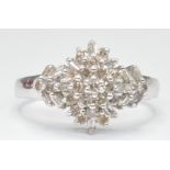 9CT WHITE GOLD AND DIAMOND CLUSTER RING