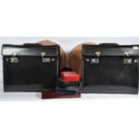 TWO VINTAGE 20TH CENTURY BLACK VINYL JEWELLERY CARRYING CASES